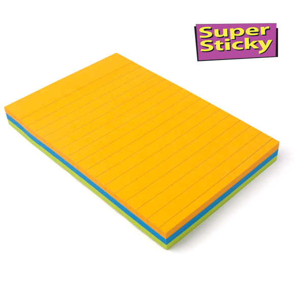 Post-it® Super Sticky Haftnotizen liniert, 101 x 152 mm, Neonfarben
